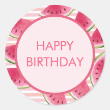 Modern Pink Strip Wassermelone Happy Birthday