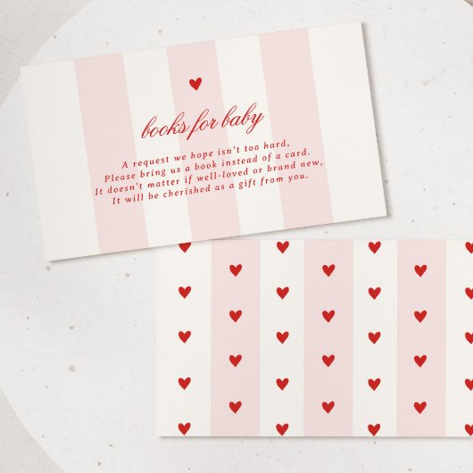 Modern Pink Stripe Heart Valentine Baby Shower Begleitkarte