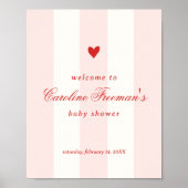 Modern Pink Stripe Heart Valentine Table Welcome Poster (Vorne)