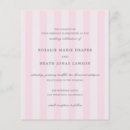 Modern Pink Stripes Elegant Budget Wedding Invite Flyer (Vorne)