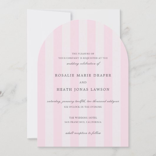 Modern Pink Stripes Elegant Wedding Einladung (Vorderseite)