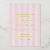 Modern Pink Stripes Elegant Wedding Folieneinladung (Vorderseite)