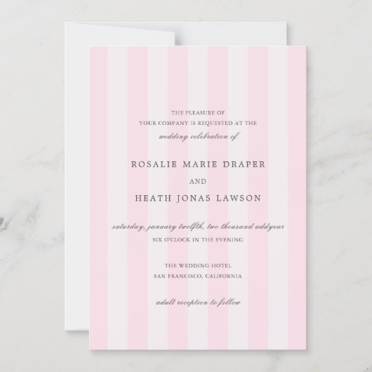 Modern Pink Stripes Elegant Wedding Magneteinladung (Vorderseite)