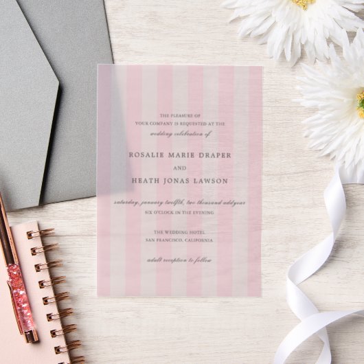 Modern Pink Stripes Elegant Wedding Pergament Einladungen (Hochzeit)
