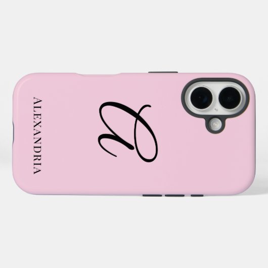Modern Pink Stylish Personalized Name Initial Case-Mate iPhone Hülle (Rückseite (Horizontal))