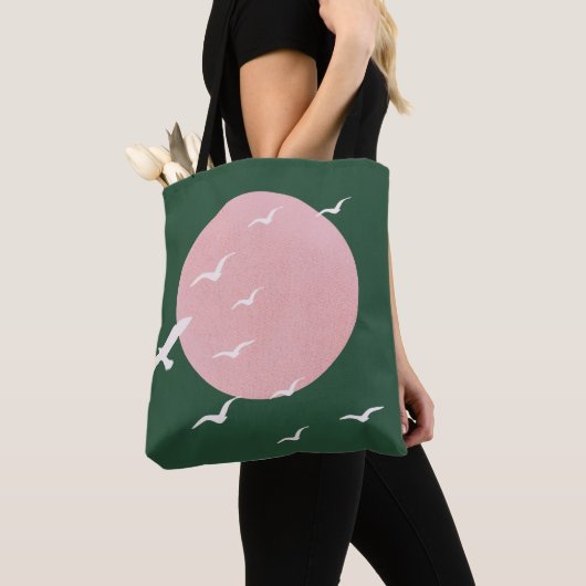 Modern Pink Sun & Birds Minimalist Art Tasche (Von Nahem)