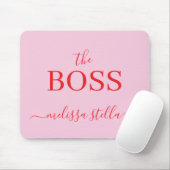 Modern Pink The Boss Name | Girly Gift Mousepad (Mit Mouse)