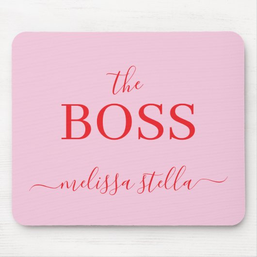 Modern Pink The Boss Name | Girly Gift Mousepad (Vorne)