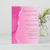 Modern Pink Torn-Edge Wedding Einladung (Stehend Vorderseite)
