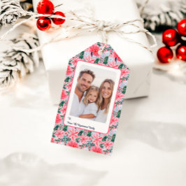 Modern Pink Tropical Christmas Flowers Photo Geschenkanhänger