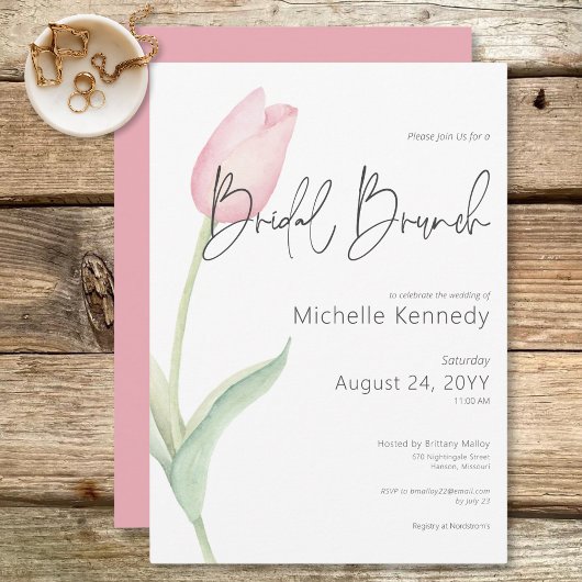 Modern Pink Tulip Solo Bridal Brunch Einladung