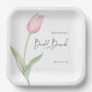 Modern Pink Tulip Solo Bridal Brunch Mittagessen Pappteller