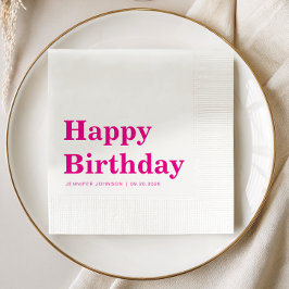 Modern Pink Typography Birthday Serviette