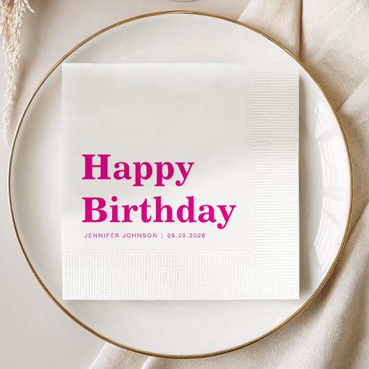 Modern Pink Typography Birthday Serviette