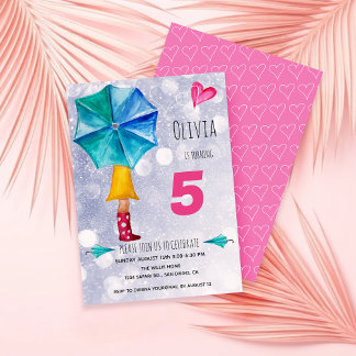 Modern Pink Umbrella Girl Watercolor Illustration Ankündigung