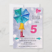 Modern Pink Umbrella Girl Watercolor Illustration Ankündigung (Vorderseite)