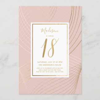 Modern Pink und Gold Achtzehnte, 18., Geburtstag Einladung