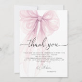 Modern Pink Watercolor Bow Bridal Shower Dankeskarte (Vorderseite)