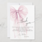 Modern Pink Watercolor Bow Bridal Shower Dankeskarte (Vorderseite)