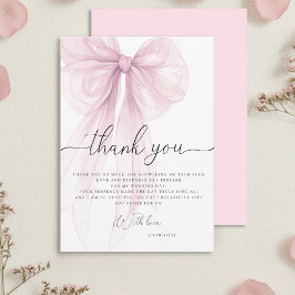 Modern Pink Watercolor Bow Bridal Shower Dankeskarte