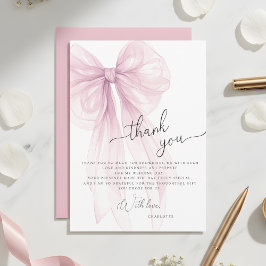 Modern Pink Watercolor Bow Bridal Shower Dankeskarte