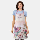 Modern Pink Watercolor Butterfly Wilde Blume Schürze (Getragen)
