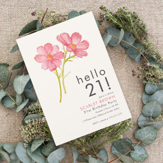 Modern Pink Watercolor Floral 21. Geburtstag Einladung