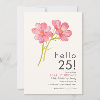 Modern Pink Watercolor Floral 25. Geburtstag Einladung