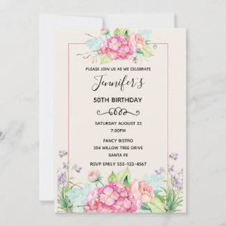 Modern Pink Watercolor Floral Bouquet Geburtstag Einladung