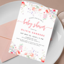 Modern pink watercolor floral girl baby shower
