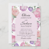 Modern Pink & Watercolor Floral Wedding  Einladung (Vorderseite)