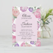 Modern Pink & Watercolor Floral Wedding  Einladung (Stehend Vorderseite)