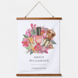 Modern Pink Watercolor Makeup Artist Girly Chic Wandteppich Mit Holzrahmen