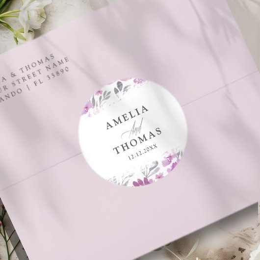 Modern Pink Watercolor Wedding  Runder Aufkleber