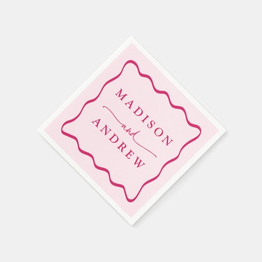 Modern Pink Wavy Frame Wedding Serviette (Ecke)