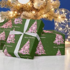 Modern Pink Weihnachtsbaum Grün Geschenkpapier