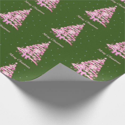 Modern Pink Weihnachtsbaum Grün Geschenkpapier (Ecke)