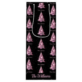 Modern Pink Weihnachtsbaum Individuelle Name Black Geschenktüte Für Weinflaschen