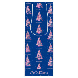 Modern Pink Weihnachtsbaum Individuelle Name Blau Geschenktüte Für Weinflaschen