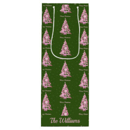 Modern Pink Weihnachtsbaum Individuelle Name Grün Geschenktüte Für Weinflaschen