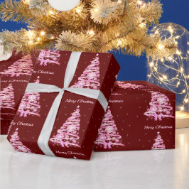 Modern Pink Weihnachtsbaum Rot Geschenkpapier