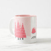 Modern Pink Weihnachtsbaumen Monogram Zweifarbige Tasse (Vorderseite Links)