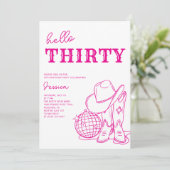 Modern Pink Western Disco 30th Birthday Party Einladung (Stehend Vorderseite)