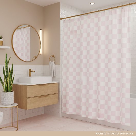 Modern Pink White Checkered Pattern Duschvorhang