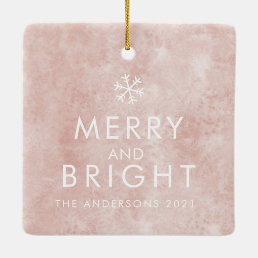 Modern Pink & White Family Foto | Keramikornament (Rückseite)