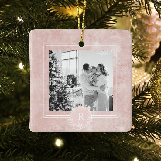 Modern Pink & White Family Foto | Keramikornament