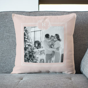 Modern Pink & White Family Foto   Kissen