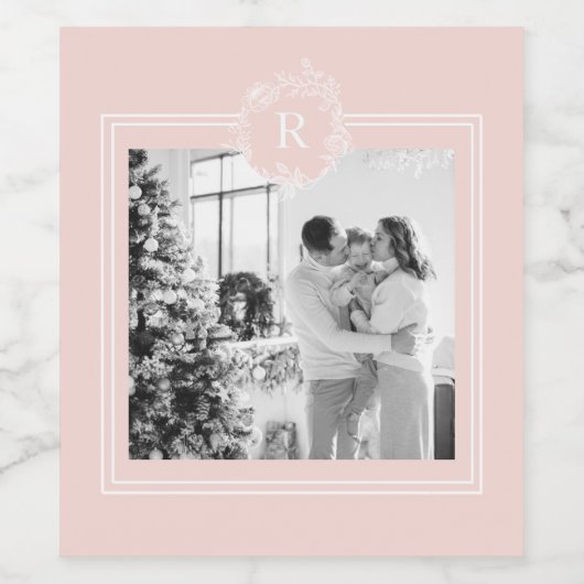 Modern Pink & White Family Foto | Weinetikett (Einzelnes Label)