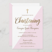 Modern Pink White Gold Christening Baby Girl
