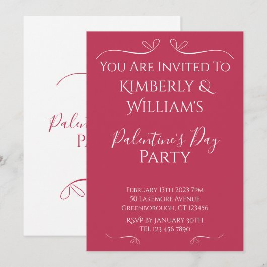 Modern Pink White Palentine's Day Party Invitation Einladung (Vorne/Hinten)